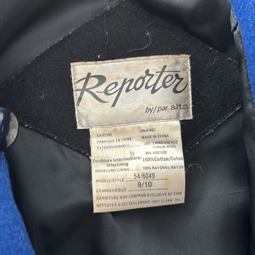 Retro 80s Reporter by Alto Wool Blend Jacket Size 9/10 - Picture 9 of 11